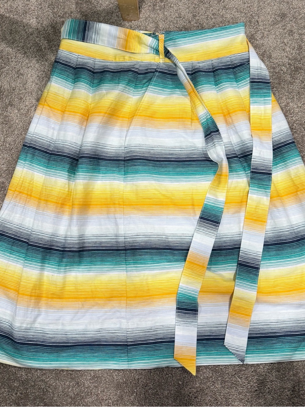 GAP Striped Wrap A-Line Skirt in Yellow, Teal, Navy & White